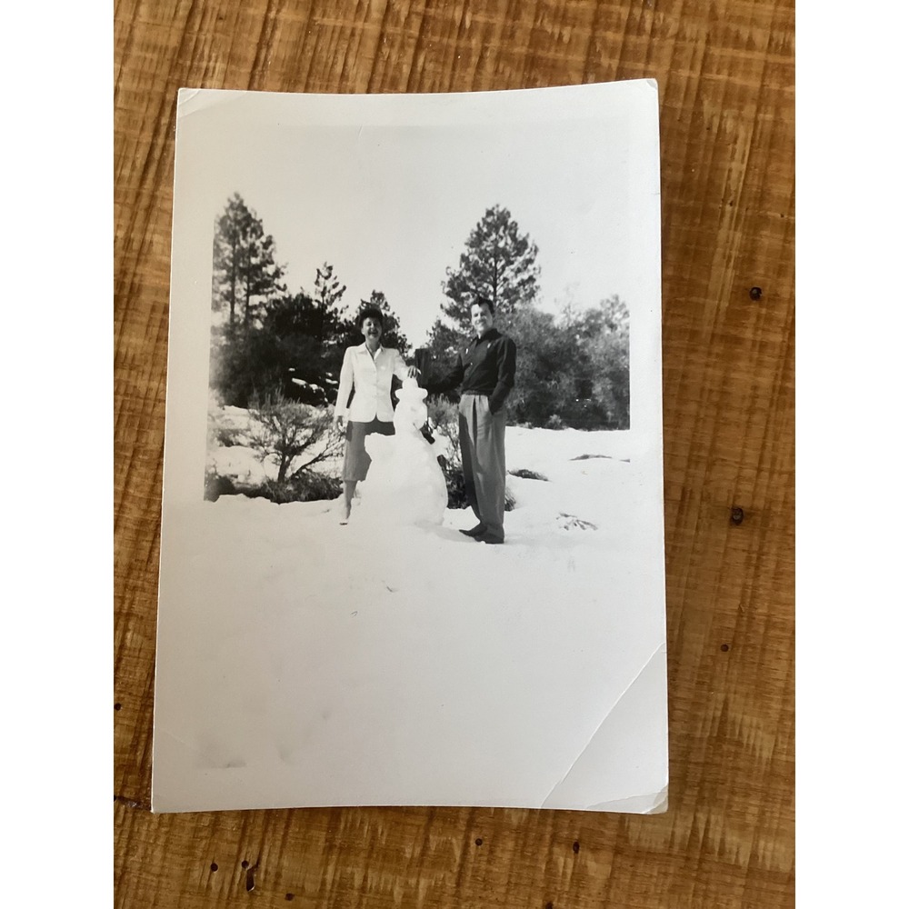 Vintage 1948 Palm Springs Road Trip Photo Eddie Choo Choo Snowman Snapshot 40s